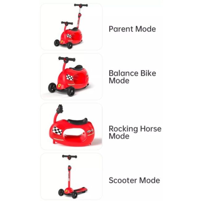 Trotineta pliabila multifonctionala ferrari 4 in 1 rosie funkfxk92re