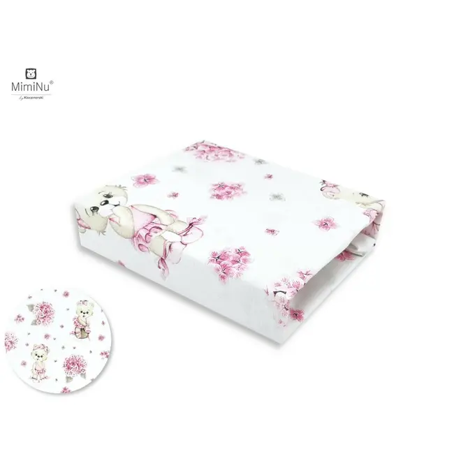 MimiNu - Cearceaf cu elastic pentru patut 120X60 cm, Din bumbac, Design, Pink Balerina BYN6426972011563