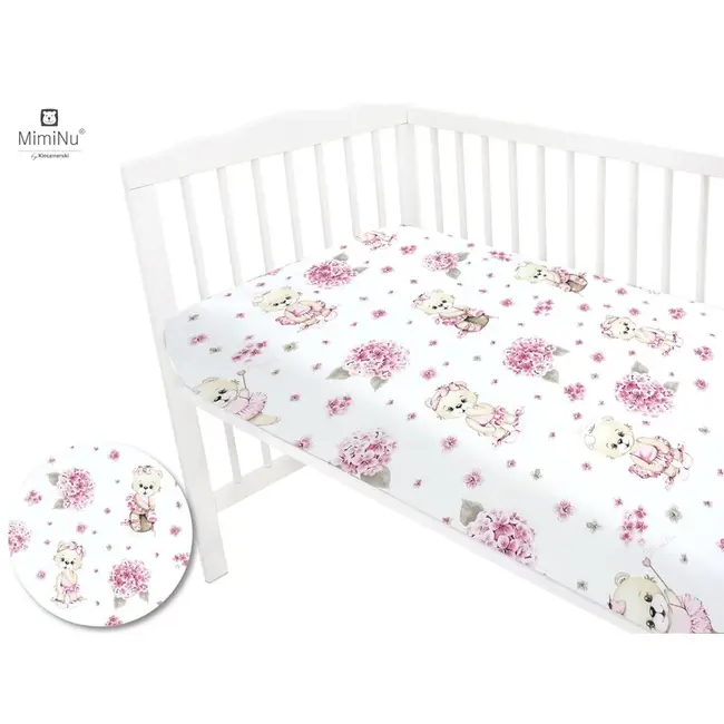 MimiNu - Cearceaf cu elastic pentru patut 120X60 cm, Din bumbac, Design, Pink Balerina BYN6426972011563