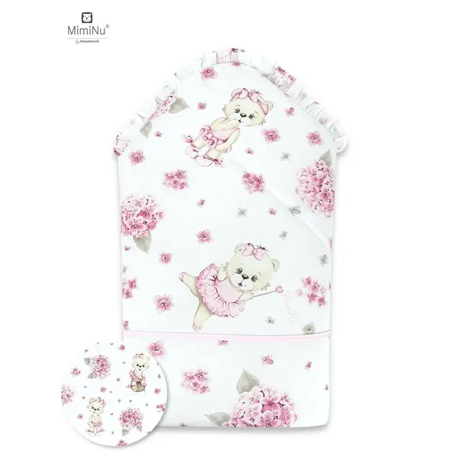 MimiNu - Paturica de infasat multifunctionala standard cu volan, 75x75 cm, Din bumbac, Design, Pink Balerina BYN6426972011587