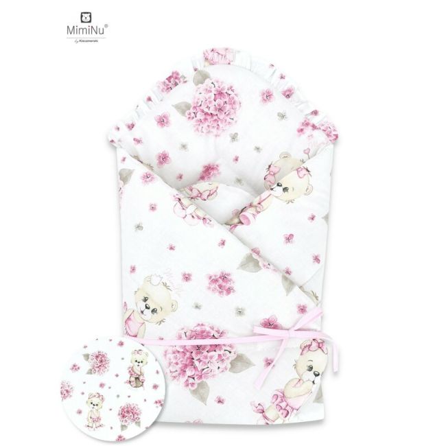 MimiNu - Paturica de infasat multifunctionala standard cu volan, 75x75 cm, Din bumbac, Design, Pink Balerina BYN6426972011587