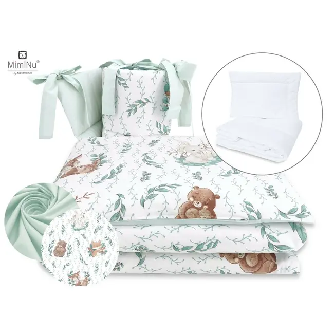 MimiNu - Set lenjerie patut 5 piese, Cu pilota si perna, Din bumbac, Pentru patut 120x60 cm, Lulu Natural BYN6426972011259