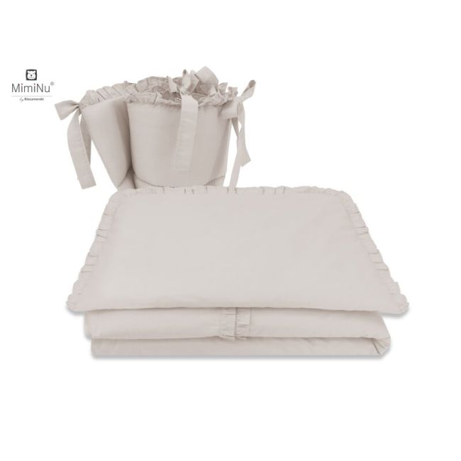 MimiNu - Set lenjerie patut 5 piese, Cu volanase, Cu pilota si perna, Din bumbac, Pentru patut 120x60 cm, Colectia Royal, Beige BYN6426972010795
