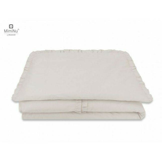 MimiNu - Set lenjerie patut 5 piese, Cu volanase, Cu pilota si perna, Din bumbac, Pentru patut 120x60 cm, Colectia Royal, Beige BYN6426972010795