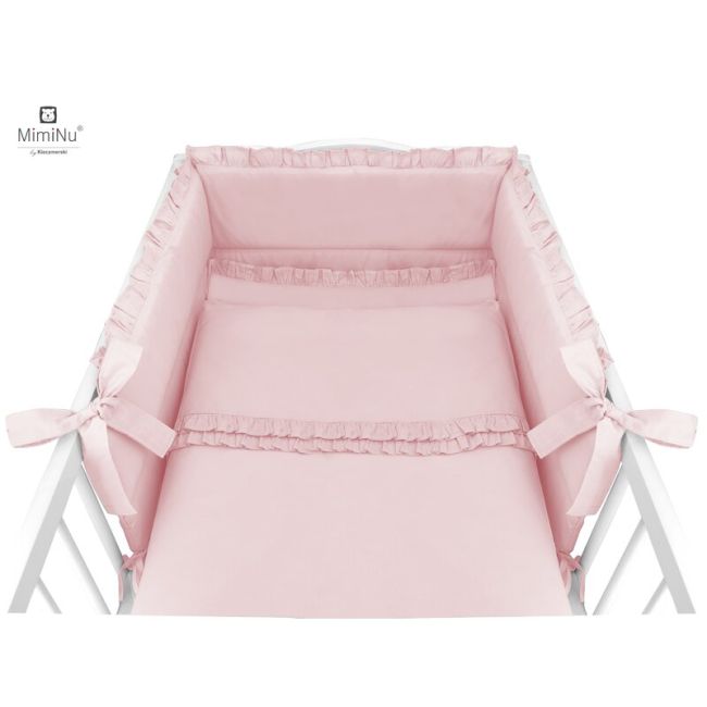 MimiNu - Set lenjerie patut 5 piese, Cu volanase, Cu pilota si perna, Din bumbac, Pentru patut 120x60 cm, Colectia Royal, Powder Pink BYN6426972010788