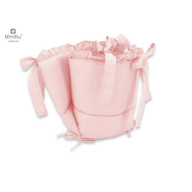 MimiNu - Set lenjerie patut 5 piese, Cu volanase, Cu pilota si perna, Din bumbac, Pentru patut 120x60 cm, Colectia Royal, Powder Pink BYN6426972010788