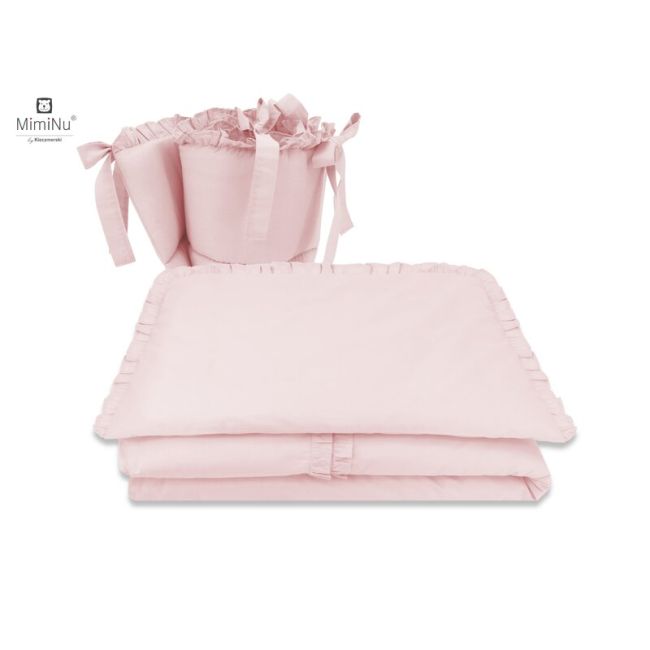 MimiNu - Set lenjerie patut 5 piese, Cu volanase, Cu pilota si perna, Din bumbac, Pentru patut 120x60 cm, Colectia Royal, Powder Pink BYN6426972010788