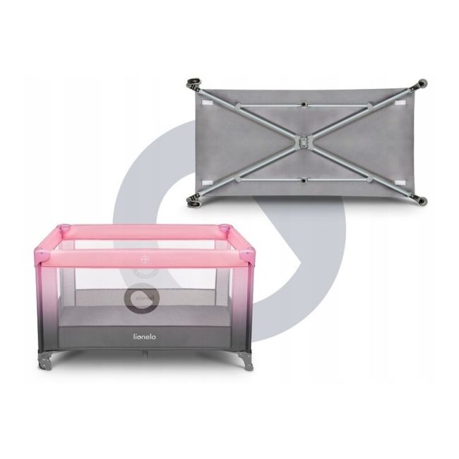 Lionelo - Patut pliant cu un nivel Stefi, Cu intrare laterala cu fermoar, 2 roti, 120x60 cm, Roz Ombre BYNLO-STEFI _PINK_OMBRE