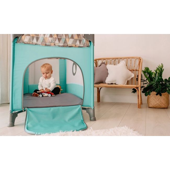 Lionelo - Patut pliant cu un nivel Stefi, Cu intrare laterala cu fermoar, 2 roti, 120x60 cm, Roz Ombre BYNLO-STEFI _PINK_OMBRE