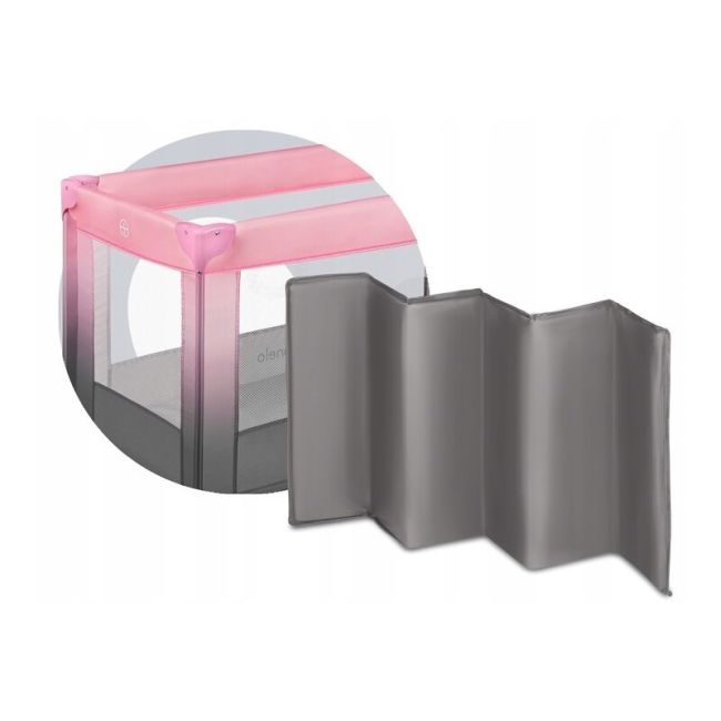 Lionelo - Patut pliant cu un nivel Stefi, Cu intrare laterala cu fermoar, 2 roti, 120x60 cm, Roz Ombre BYNLO-STEFI _PINK_OMBRE