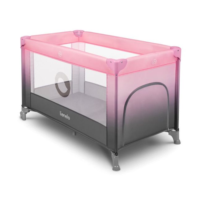Lionelo - Patut pliant cu un nivel Stefi, Cu intrare laterala cu fermoar, 2 roti, 120x60 cm, Roz Ombre BYNLO-STEFI _PINK_OMBRE