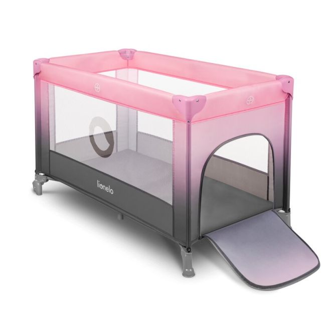 Lionelo - Patut pliant cu un nivel Stefi, Cu intrare laterala cu fermoar, 2 roti, 120x60 cm, Roz Ombre BYNLO-STEFI _PINK_OMBRE