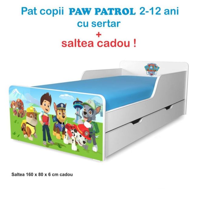 2 Laterale Pat Copii Paw Patrol 2-12 Ani Cu Sertar - 2lpc-p-mk-srt-paw-80