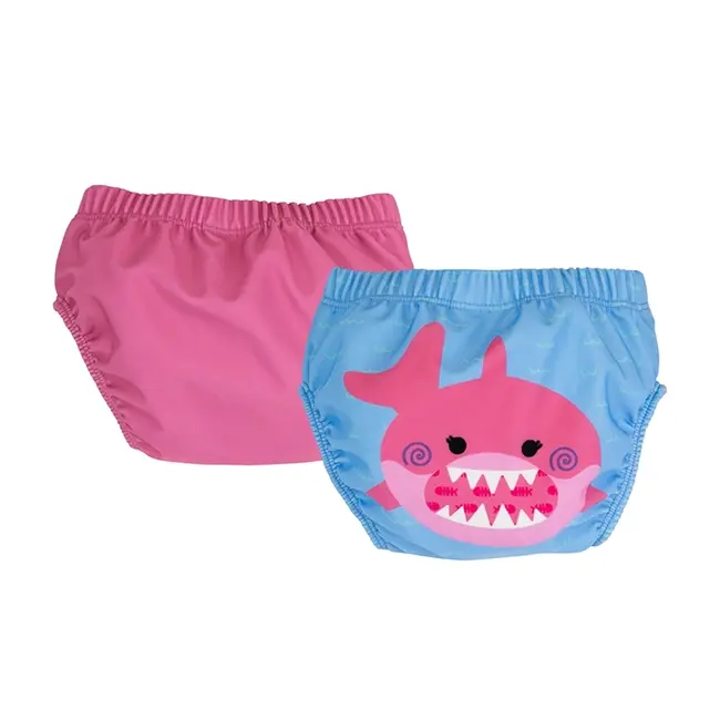 Set 2 chilotei de baie impermeabili, Zoocchini, protectie UPF50+, marime M, 12-24 Luni &ndash; Pink Shark KRTZOO2811