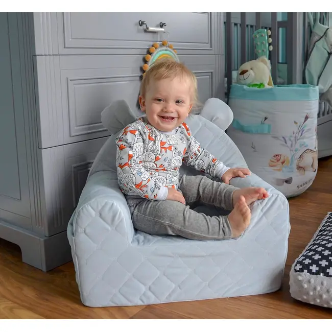 Fotoliu Pentru Copii Cu Spatar, Catifea Velvet Ursulet Teddy Gri Pjbc4343