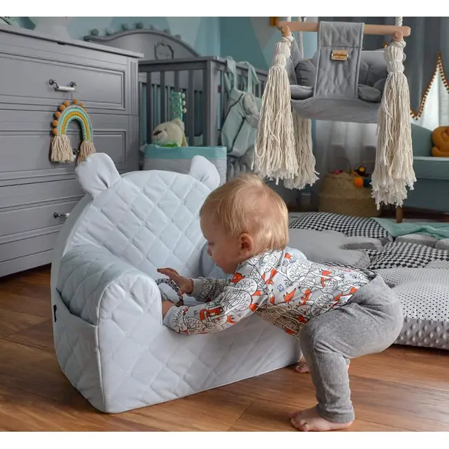 Fotoliu Pentru Copii Cu Spatar, Catifea Velvet Ursulet Teddy Gri Pjbc4343