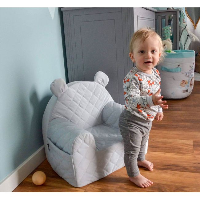 Fotoliu Pentru Copii Cu Spatar, Catifea Velvet Ursulet Teddy Mint Pjbc545