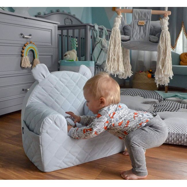 Fotoliu Pentru Copii Cu Spatar, Catifea Velvet Ursulet Teddy Mint Pjbc545