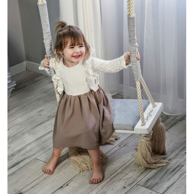 Leagan Din Lemn Si Spuma Pentru Copii Woodswing By Babysteps, Catifea Velvet Grey Pjbc577-3615