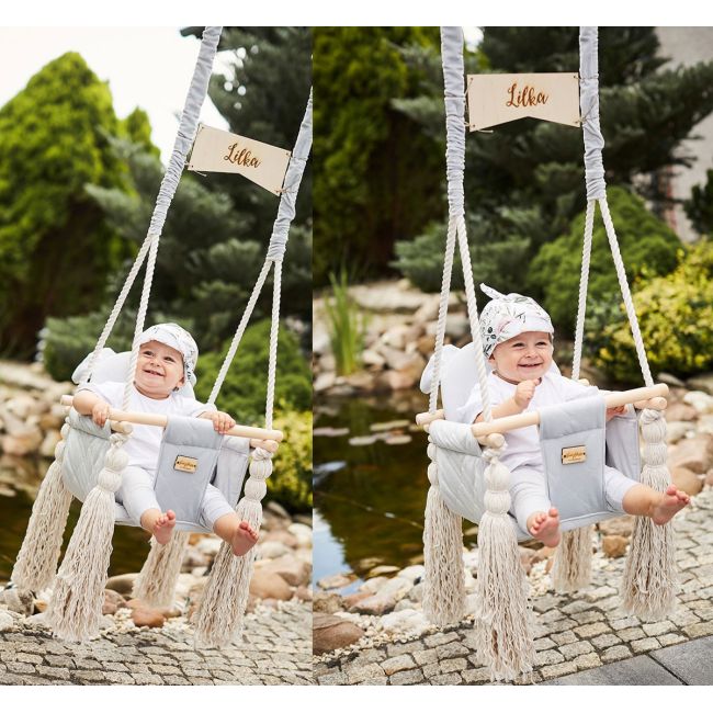Leagan Pentru Copii Si Bebelusi, Catifea Velvet, Perna Detasabila Ursulet Teddy Gray Pjb4530