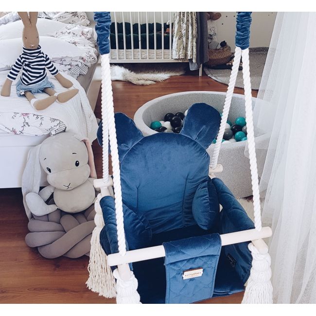 Leagan Pentru Copii Si Bebelusi, Catifea Velvet, Perna Detasabila Ursulet Teddy Nightshadow Blue Pjb3384