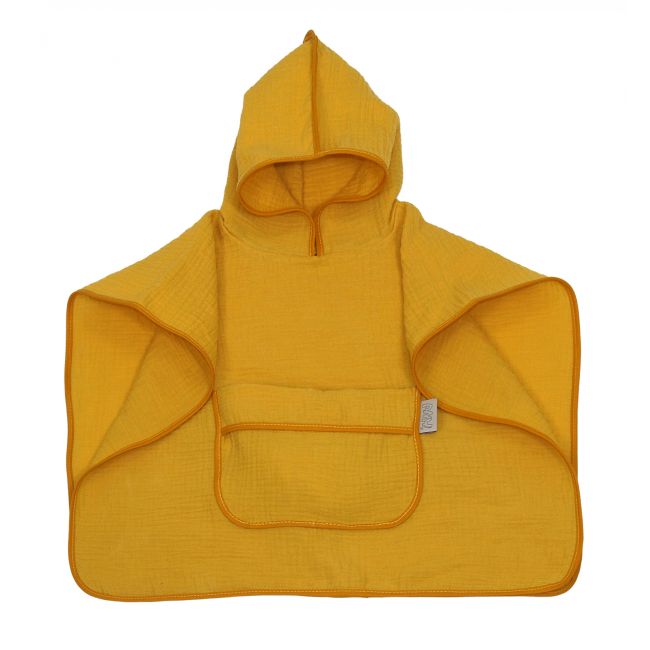 Prosop Din Bumbac Muselina Cu Gluga Si Buzunar Pentru Bebelusi Si Copii, Poncho, Galben, 60x65 Cm Pjb83891