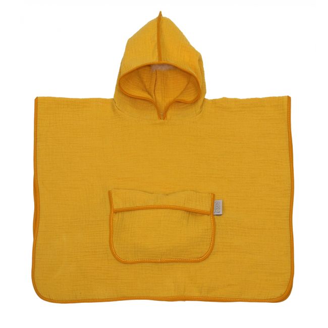 Prosop Din Bumbac Muselina Cu Gluga Si Buzunar Pentru Bebelusi Si Copii, Poncho, Galben, 60x65 Cm Pjb83891