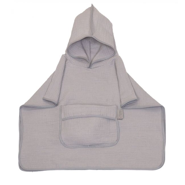 Prosop Din Bumbac Muselina Cu Gluga Si Buzunar Pentru Bebelusi Si Copii, Poncho, Gri, 60x65 Cm Pjb83892