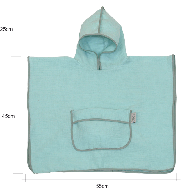 Prosop Din Bumbac Muselina Cu Gluga Si Buzunar Pentru Bebelusi Si Copii, Poncho, Mint, 60x65 Cm Pjb83889