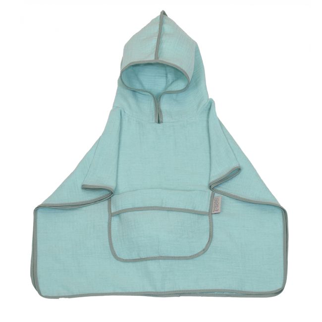 Prosop Din Bumbac Muselina Cu Gluga Si Buzunar Pentru Bebelusi Si Copii, Poncho, Mint, 60x65 Cm Pjb83889