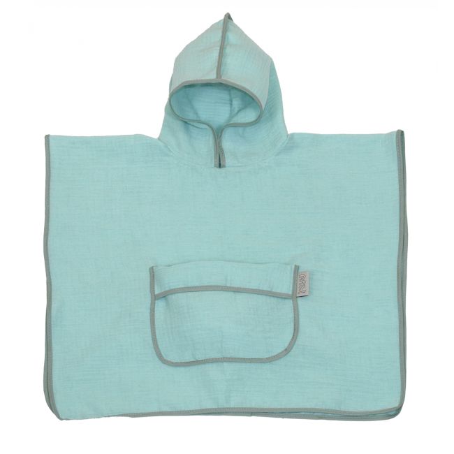 Prosop Din Bumbac Muselina Cu Gluga Si Buzunar Pentru Bebelusi Si Copii, Poncho, Mint, 60x65 Cm Pjb83889