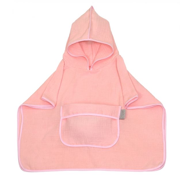 Prosop Din Bumbac Muselina Cu Gluga Si Buzunar Pentru Bebelusi Si Copii, Poncho, Rose, 60x65 Cm Pjb83890