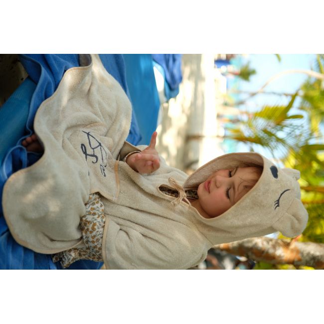Prosop Din Fibra De Bambus Cu Gluga Si Buzunar Pentru Bebelusi Si Copii, Poncho Teddy, Beige, 73x58 Cm Pjbc585-87