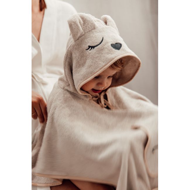 Prosop Din Fibra De Bambus Cu Gluga Si Buzunar Pentru Bebelusi Si Copii, Poncho Teddy, Beige, 73x58 Cm Pjbc585-87