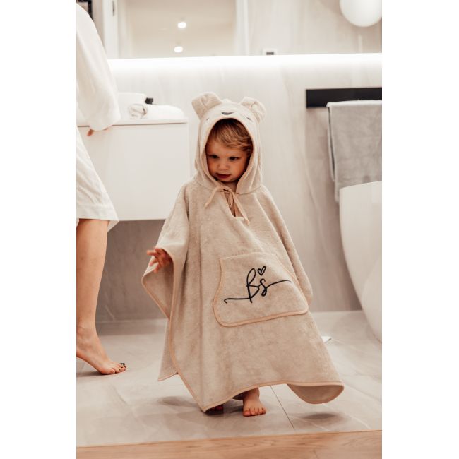 Prosop Din Fibra De Bambus Cu Gluga Si Buzunar Pentru Bebelusi Si Copii, Poncho Teddy, Beige, 73x58 Cm Pjbc585-87