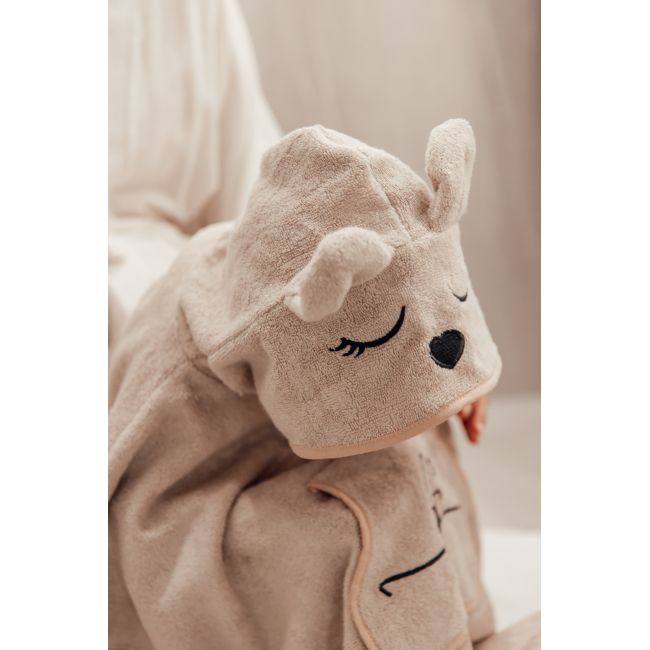 Prosop Din Fibra De Bambus Cu Gluga Si Buzunar Pentru Bebelusi Si Copii, Poncho Teddy, Beige, 73x58 Cm Pjbc585-87