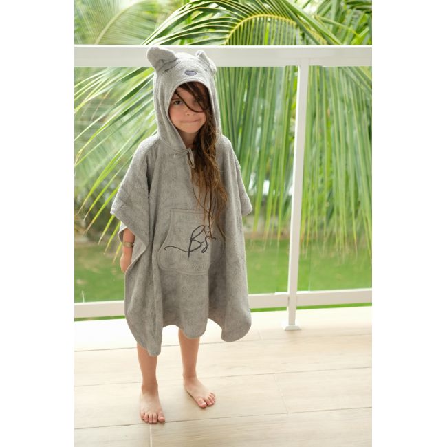 Prosop Din Fibra De Bambus Cu Gluga Si Buzunar Pentru Bebelusi Si Copii, Poncho Teddy, Grey, 73x58 Cm Pjbc585-8709