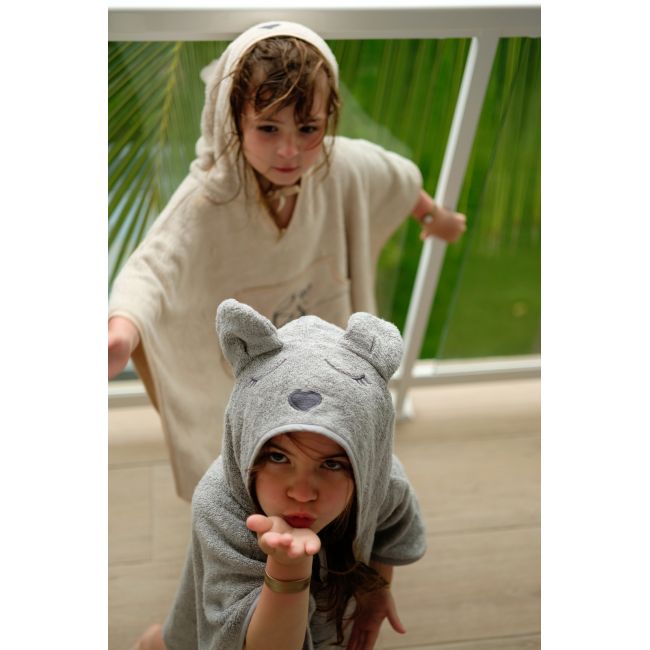 Prosop Din Fibra De Bambus Cu Gluga Si Buzunar Pentru Bebelusi Si Copii, Poncho Teddy, Grey, 73x58 Cm Pjbc585-8709