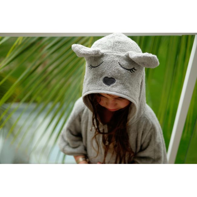 Prosop Din Fibra De Bambus Cu Gluga Si Buzunar Pentru Bebelusi Si Copii, Poncho Teddy, Grey, 73x58 Cm Pjbc585-8709