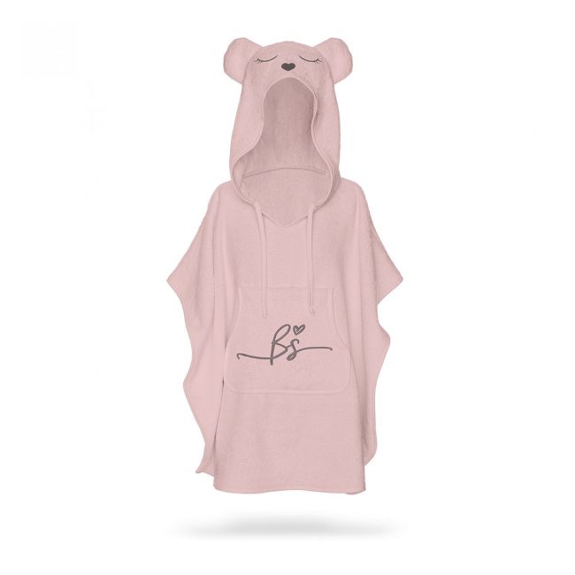 Prosop Din Fibra De Bambus Cu Gluga Si Buzunar Pentru Bebelusi Si Copii, Poncho Teddy, Sepia Rose, 73x58 Cm Pjbc5858