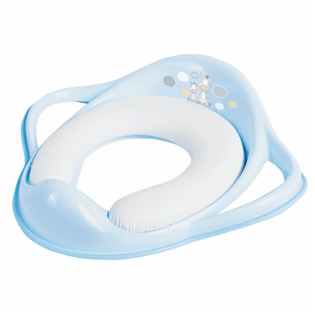 Reductor Toaleta Copii, Antiderapant, Colac Integrat Moale Si Manere, Zebra Light Blue, Maltex Baby Pjbc9416