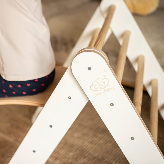 Scara Din Lemn Pentru Copii - Triunghi De Catarare Tip Pikler Montessori, Alb, Meowbaby Pjbwt0001