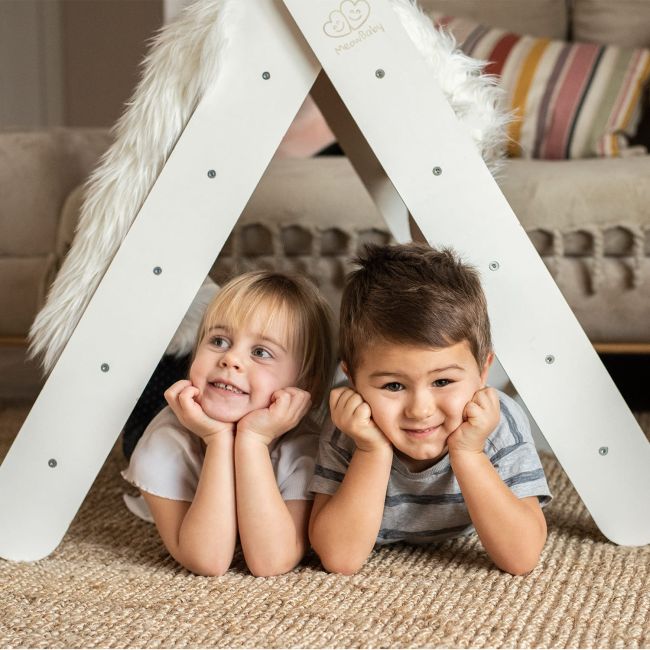Scara Din Lemn Pentru Copii - Triunghi De Catarare Tip Pikler Montessori, Alb, Meowbaby Pjbwt0001