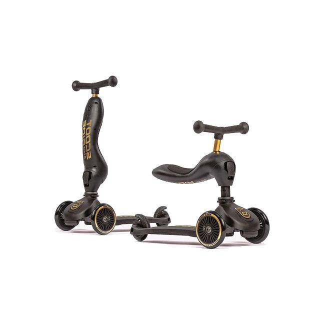 Trotineta Copii Cu Sezut, Suport Jucarie, Transformabila 2in1, Highwaykick 1 Lifestyle Black Gold Limited, 1-5 Ani, Pana La 50 Kg, Scoot  Ride Pjb96530