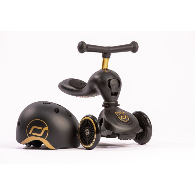 Trotineta Copii Cu Sezut, Suport Jucarie, Transformabila 2in1, Highwaykick 1 Lifestyle Black Gold Limited, 1-5 Ani, Pana La 50 Kg, Scoot  Ride Pjb96530