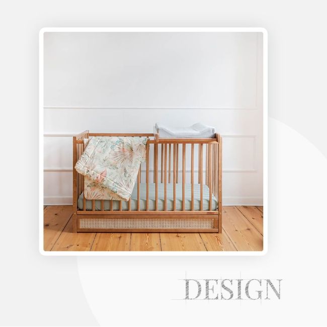 Patut Cu Sertar Independent Din Lemn Pentru Bebe, Inaltime Saltea Reglabila, Boho Vintage 120a 60 Cm Pjbboho_vintage