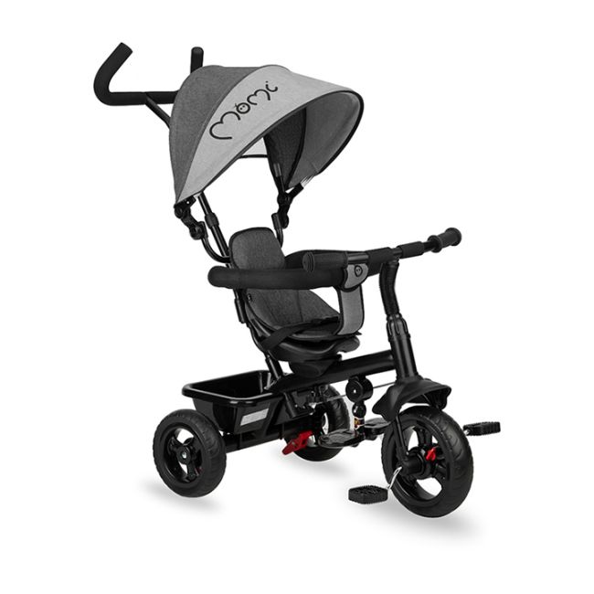 Tricicleta 5 in 1, MoMi IRIS Grey, Scaun rotativ 360°, Suport pentru picioare detasabil, Maner telescopic, Cos pentru jucarii, Materiale usor de curatat KRTROTR00010