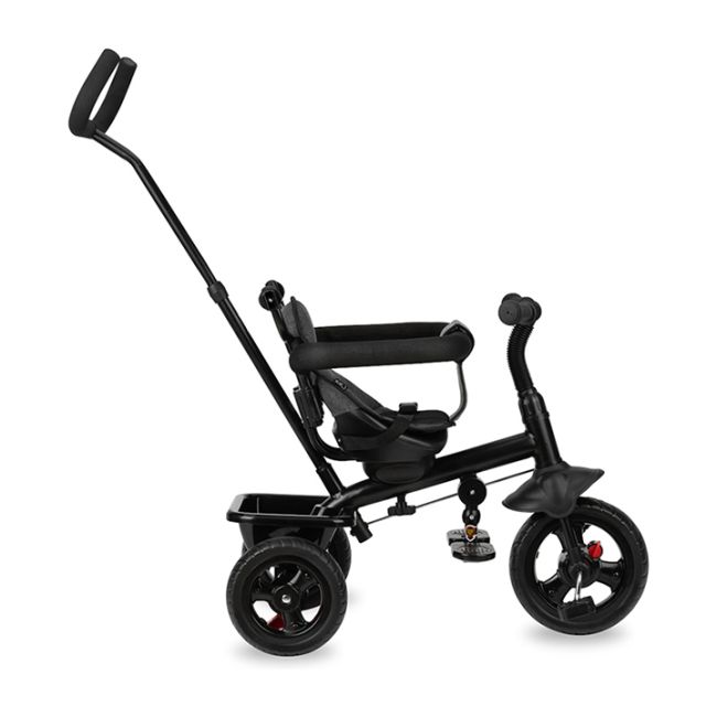 Tricicleta 5 in 1, MoMi IRIS Grey, Scaun rotativ 360°, Suport pentru picioare detasabil, Maner telescopic, Cos pentru jucarii, Materiale usor de curatat KRTROTR00010