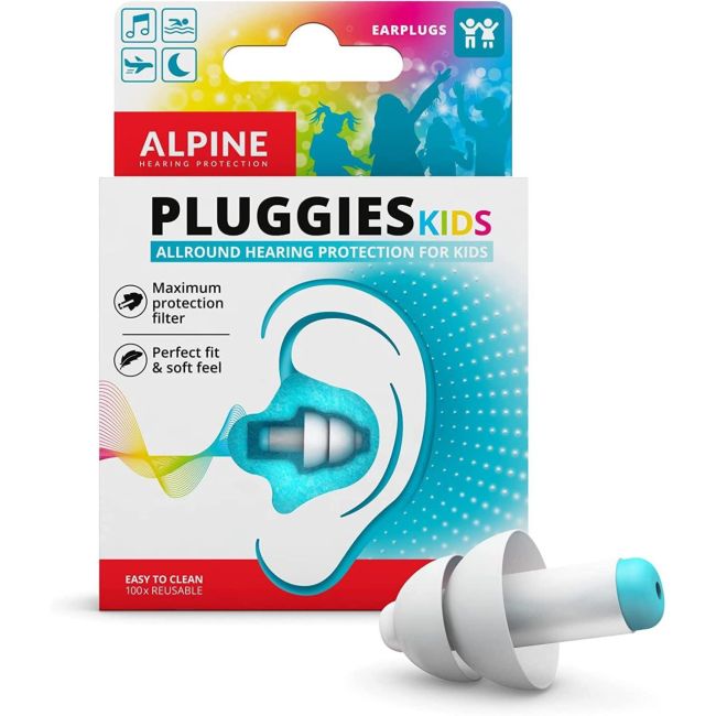 Dopuri de urechi antifonice reutilizabile pentru copii 3-12 ani, transparente, protectie zgomote SNR 25, previn patrunderea apei in ureche, ALPINE Pluggies Kids ALP23541