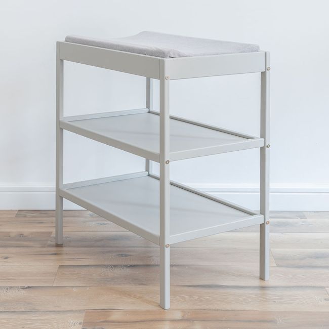 Masa Infasat Pentru Bebelusi, Lemn Masiv, Gri 76 X 44 X 86 Cm, Cu 2 Rafturi De Depozitare Inalte,inclus Saltea Din Spuma, Husa Detasabila Bumbac, Woodies, 40 X 70 Cm Pjbclassic_changer_grey+311180